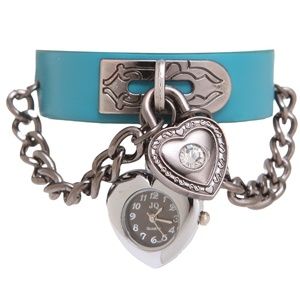 ⛓BLUE STRAP CHAINY  BRACELET W/ WATCH & HEARTS